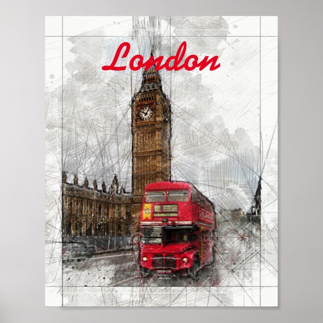 London Roter Bus und Big ben Poster (Vorne)