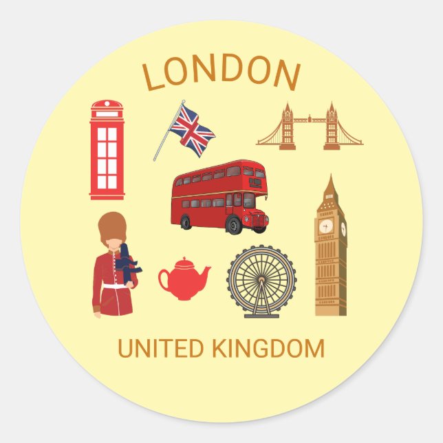 London Sehenswürdigkeiten Travel-Themed Print Runder Aufkleber (Vorderseite)