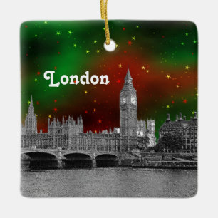 London-Silhouette unter sternklarem, grün-rotem We Keramikornament