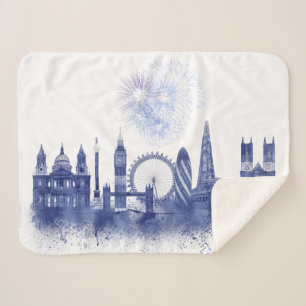 London-Skyline - Aquarell-Blau Sherpadecke