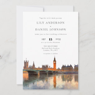 London Skyline Aquarell Elegante Hochzeit Einladung
