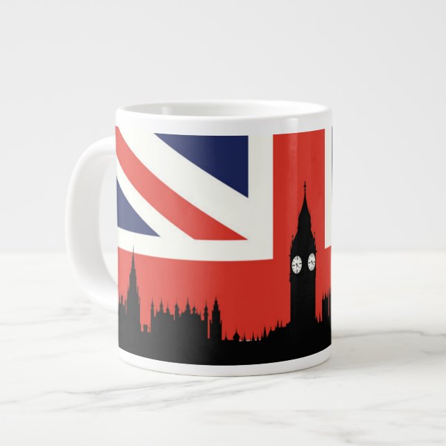 London Skyline| Britische Flagge Jumbo-Tasse (Vorderseite Links)