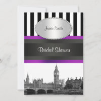 London Skyline BW Blk Wht Strp Lila Bridal Shwr