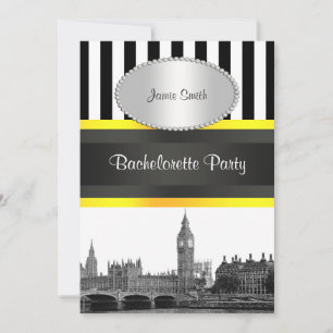 London Skyline BW Blk Wht Strp Ylo P Junggesellinn Einladung