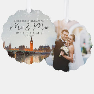 London Skyline Erstes Weihnachten als Mr & Mrs Fot Ornament Karte