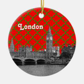 London Skyline Etch Green Quatrefoil BG Xmas Keramikornament