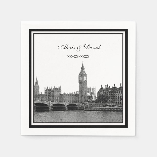 London Skyline Etched Gerahmt Wedding Serviette (Vorderseite)