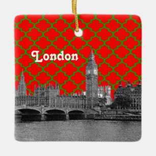 London Skyline Etched, Green Red Green Quatrefoil Keramikornament