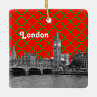 London Skyline Etched, Green Red Green Quatrefoil Keramikornament