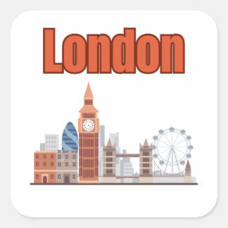London Skyline Große Schrift Quadratische Aufklebe Quadratischer Aufkleber