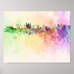 London-Skyline im Wasserfarbhintergrund Poster