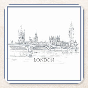 London Skyline mit Big Ben Blue Ink Sketch Rechteckiger Pappuntersetzer
