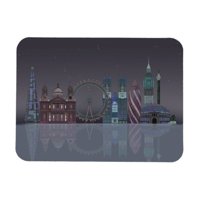 London Skyline Night Reflections Magnet (Horizontal)