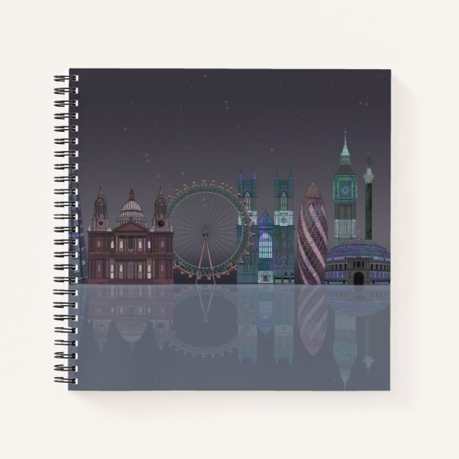 London Skyline Night Reflections Notizbuch (Vorderseite)