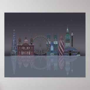 London Skyline Night Reflections Poster