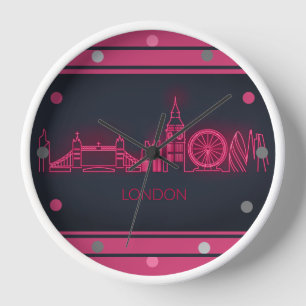 London Skyline Pink Neon Look City Wall Roun Uhr