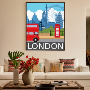 London Skyline Retro-Reiseplakat roter Bus Poster