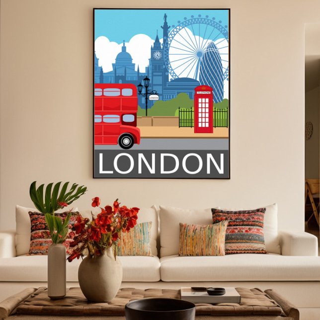 London skyline retro travel poster red bus (Von Creator hochgeladen)
