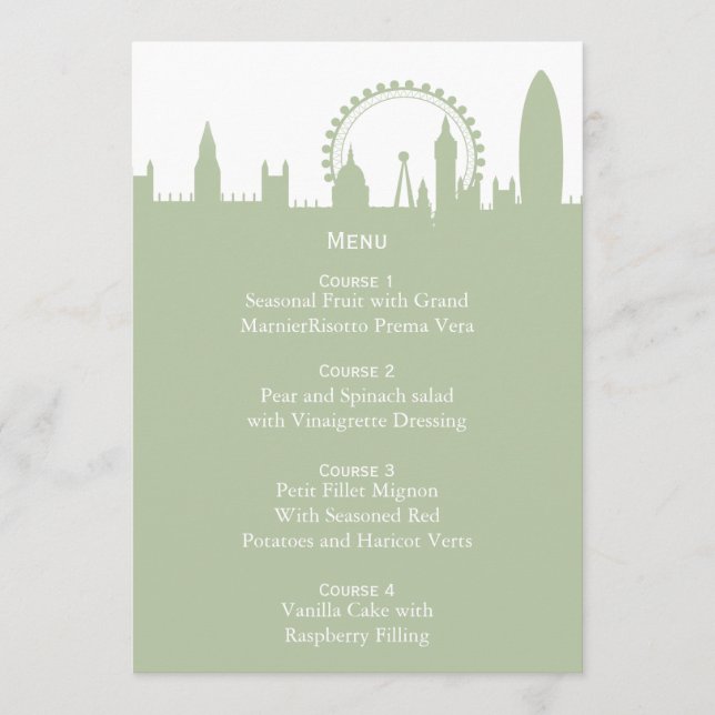 London Skyline Sage Menu Cards Menükarte (Vorderseite)