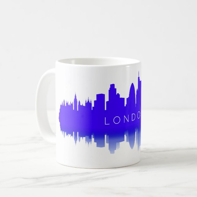 London Skyline Silhouette – Modern Blau Kaffeetasse (Vorderseite Links)