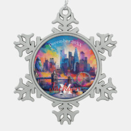 London Skyline Snowflake Pewter Weihnachtsschmuck Schneeflocken Zinn-Ornament