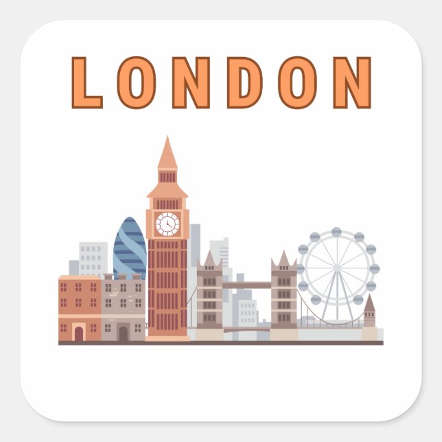London Skyline Square Stickers (Vorderseite)