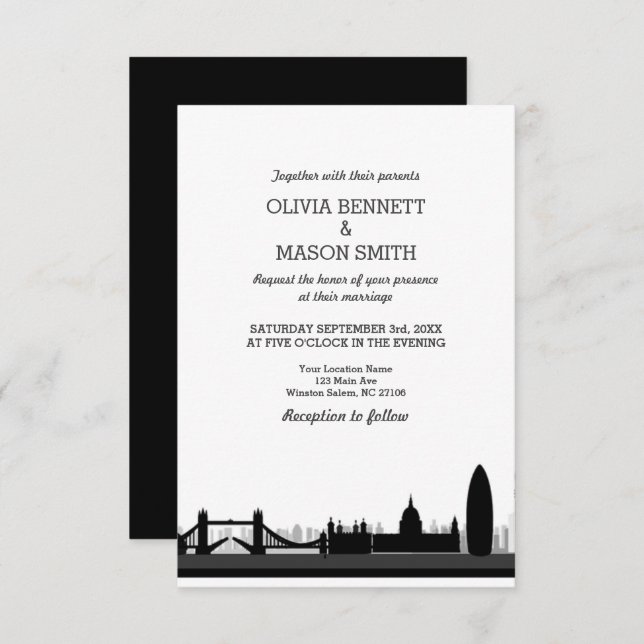 London-Skyline-Stadtbild-Hochzeits-Einladung Einladung (Vorne/Hinten)