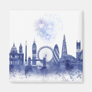 London Skyline - Watercolor Blue Magnet