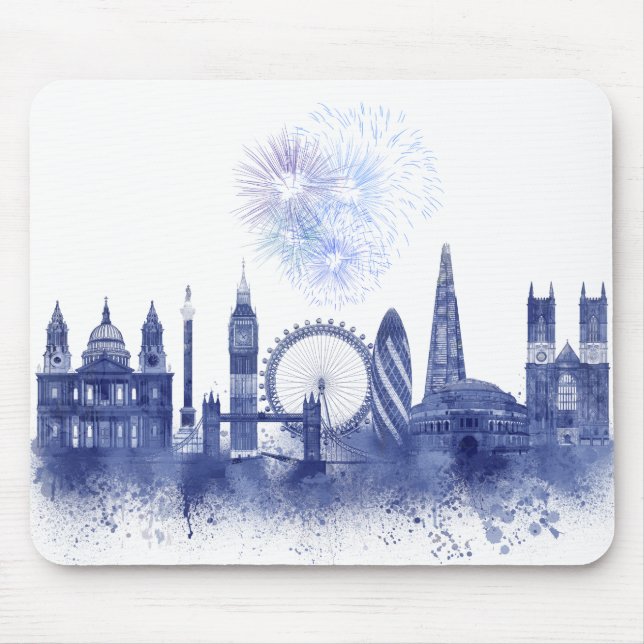 London Skyline - Watercolor Blue Mousepad (Vorne)