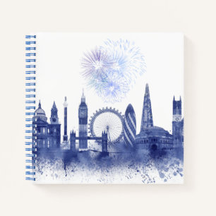 London Skyline - Watercolor Blue Notizbuch