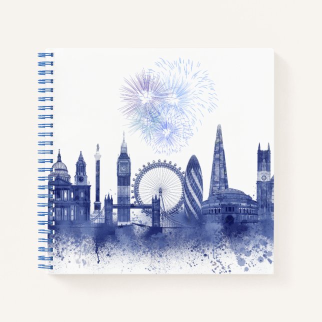 London Skyline - Watercolor Blue Notizbuch (Vorderseite)
