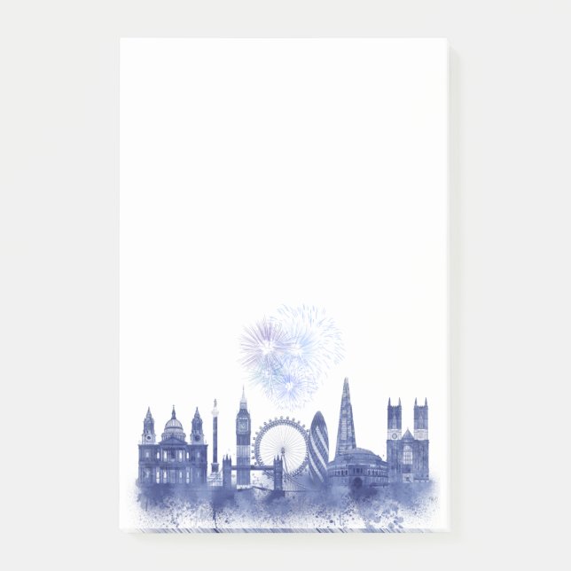 London Skyline - Watercolor Blue Post-it Klebezettel (Vorderseite)