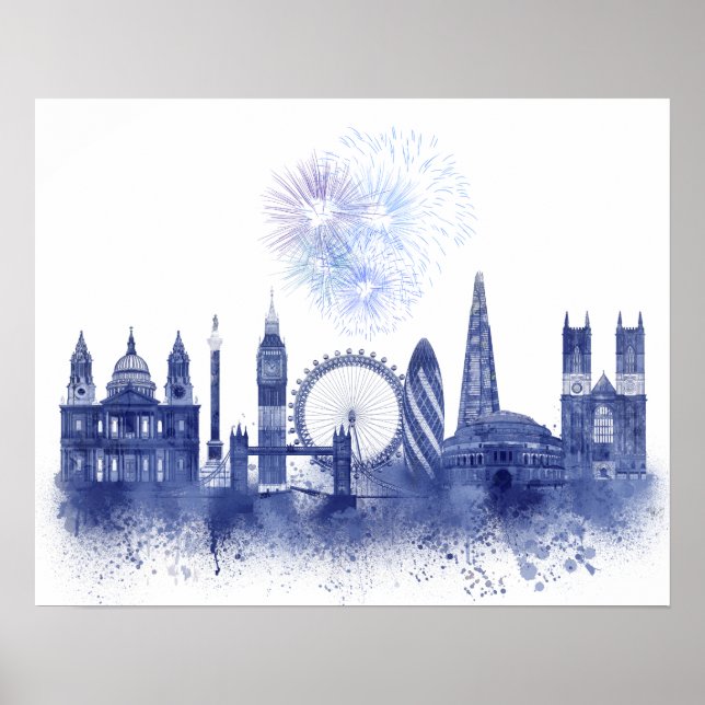 London Skyline - Watercolor Blue Poster (Vorne)