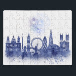 London Skyline - Watercolor Blue Puzzle<br><div class="desc">London Skyline Watercolor Splash Blue von Fab Funky. Hier finden Sie die berühmten Londoner Sehenswürdigkeiten in einem Aquarell-Stil.</div>