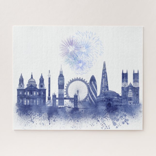 London Skyline - Watercolor Blue Puzzle (Horizontal)