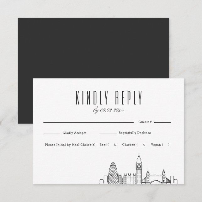 London Skyline Wedding RSVP mit Essensauswahl Karte (Vorne/Hinten)