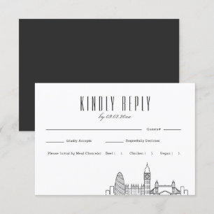 London Skyline Wedding RSVP mit Essensauswahl Karte