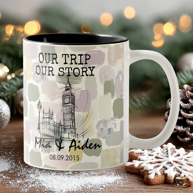 London skyline with pastel brushstroke background zweifarbige tasse (Von Creator hochgeladen)