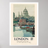 London, St Pauls Vintage Reiseposter - Gerahmt
