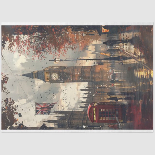 London Street Phone Booth Decoupage Seidenpapier (Vorderseite)