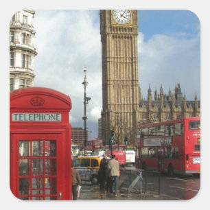 London-Telefonkasten u. Big Ben (St.K) Quadratischer Aufkleber