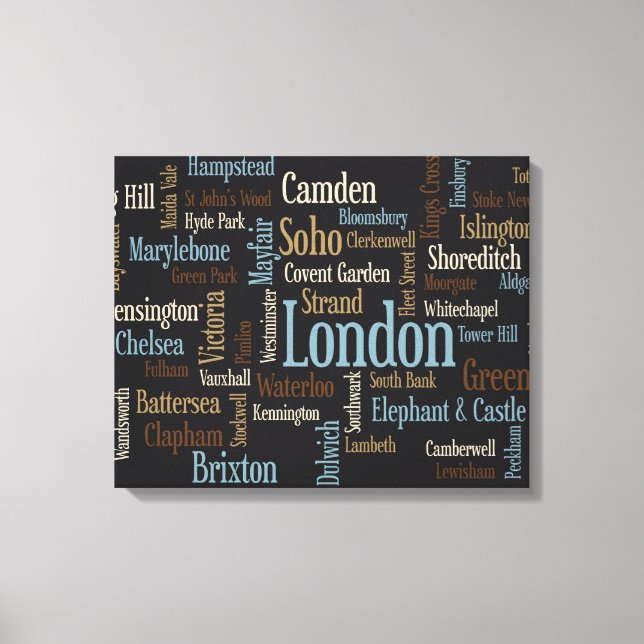 London Text Map Leinwanddruck (Vorderseite)