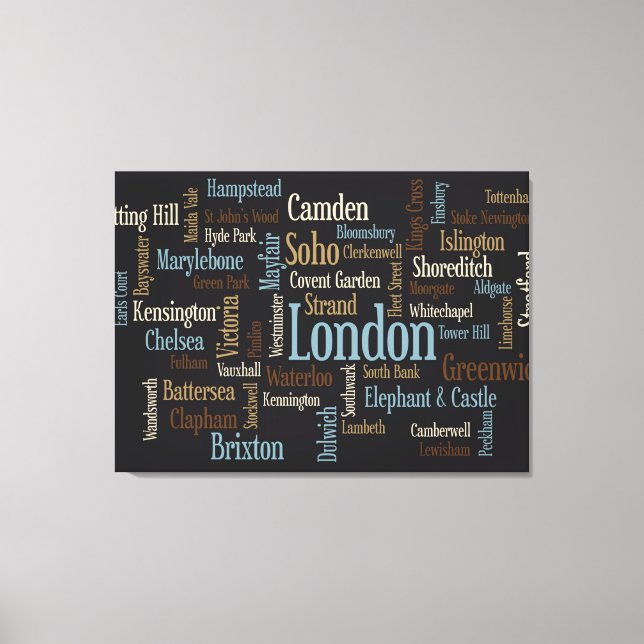 London Text Map Leinwanddruck (Vorderseite)
