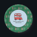 London Theme Kids Joint Birthday Party Pappteller<br><div class="desc">Perfekt für gemeinsame Geburtstagsfeiern! Diese Londoner Doppeldecker-Teller fügen Ihrer Feier eine individuelle Touch hinzu.</div>