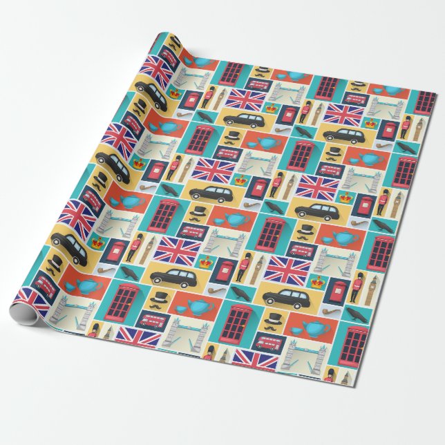 London Themed Geschenkpapier (Ungerollt)
