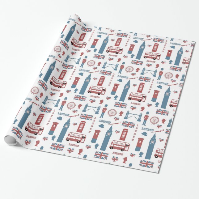 London Themed Gift Wrap Geschenkpapier (Ungerollt)