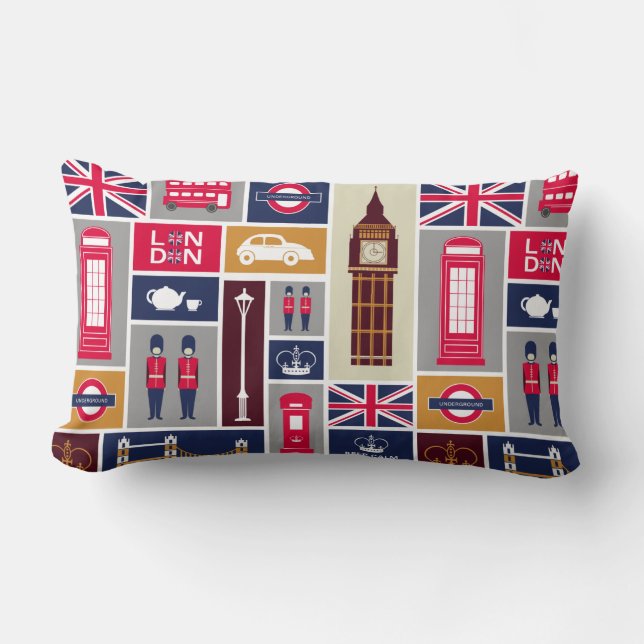 London Themed Lumbar Pillow Lendenkissen (Vorderseite)