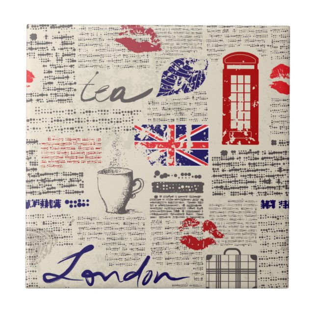 London Themed Seamless Pattern mit Telefonkabinen Fliese (Vorderseite)