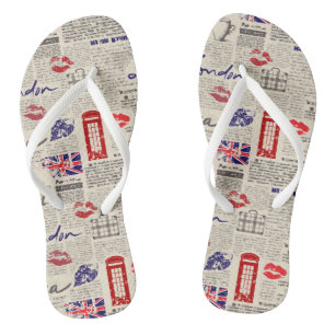London Themed Seamless Pattern mit Telefonkabinen Flip Flops