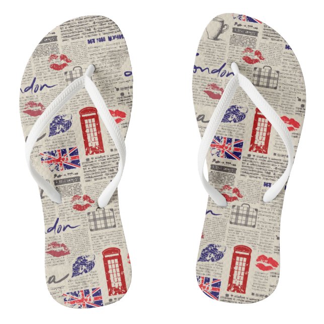 London Themed Seamless Pattern mit Telefonkabinen Flip Flops (Fußbett)
